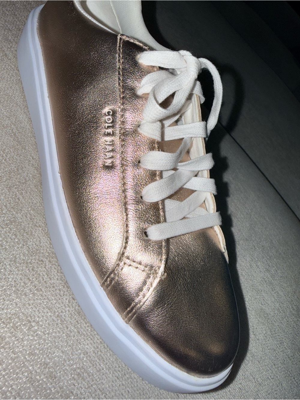 Cole Haan Metallic Rose Gold Leather Sneakers with White Soles